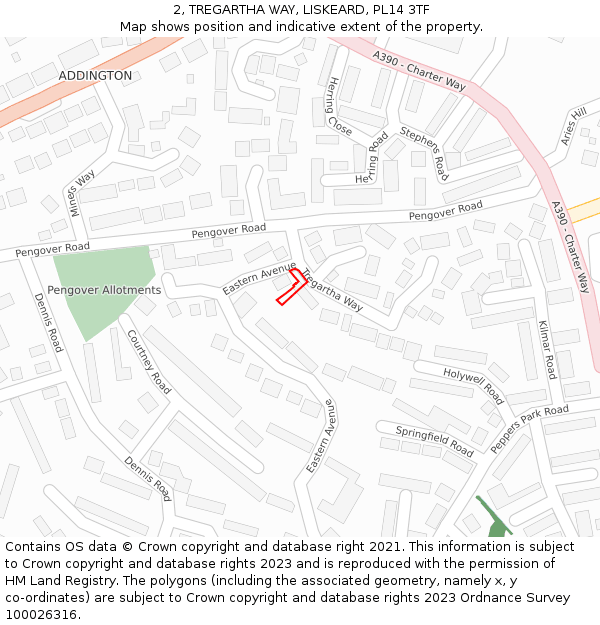 2, TREGARTHA WAY, LISKEARD, PL14 3TF: Location map and indicative extent of plot
