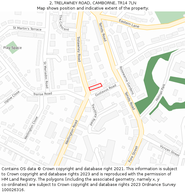 2, TRELAWNEY ROAD, CAMBORNE, TR14 7LN: Location map and indicative extent of plot