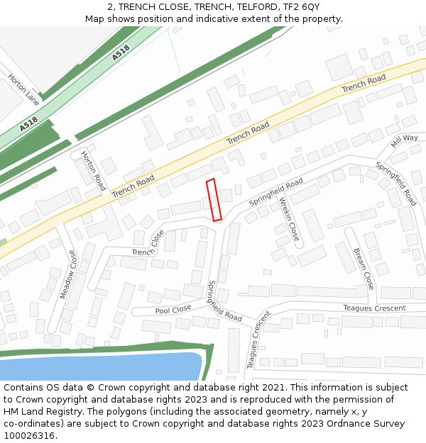 2, TRENCH CLOSE, TRENCH, TELFORD, TF2 6QY: Location map and indicative extent of plot