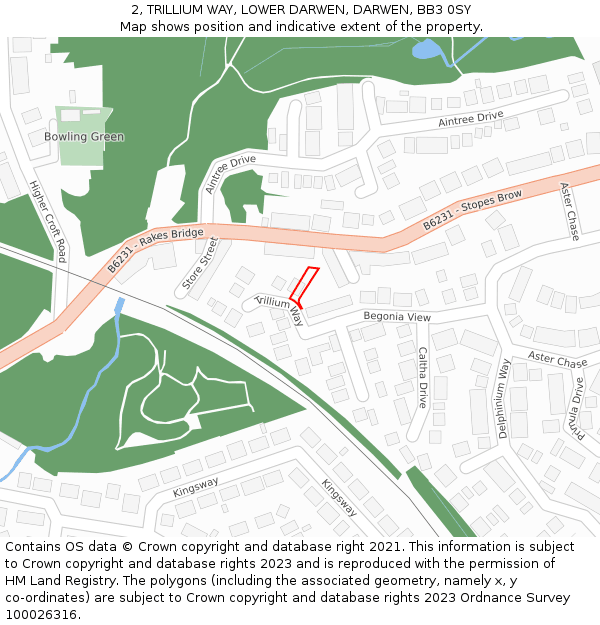 2, TRILLIUM WAY, LOWER DARWEN, DARWEN, BB3 0SY: Location map and indicative extent of plot