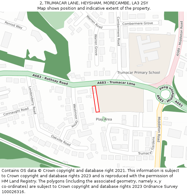 2, TRUMACAR LANE, HEYSHAM, MORECAMBE, LA3 2SY: Location map and indicative extent of plot