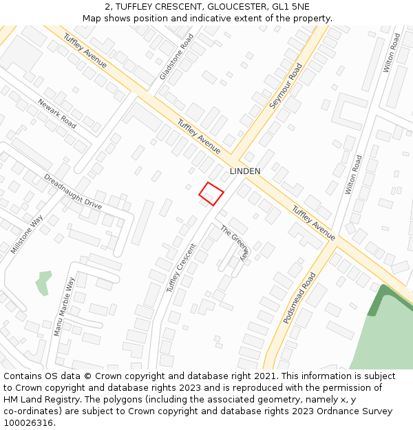 2, TUFFLEY CRESCENT, GLOUCESTER, GL1 5NE: Location map and indicative extent of plot