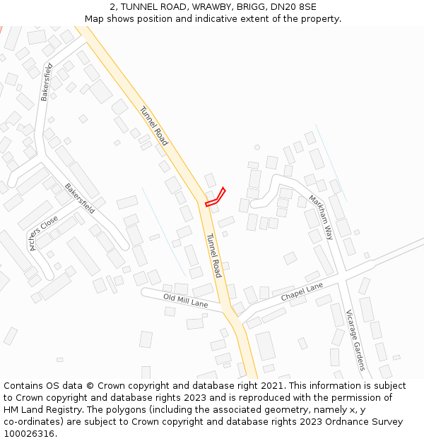 2, TUNNEL ROAD, WRAWBY, BRIGG, DN20 8SE: Location map and indicative extent of plot
