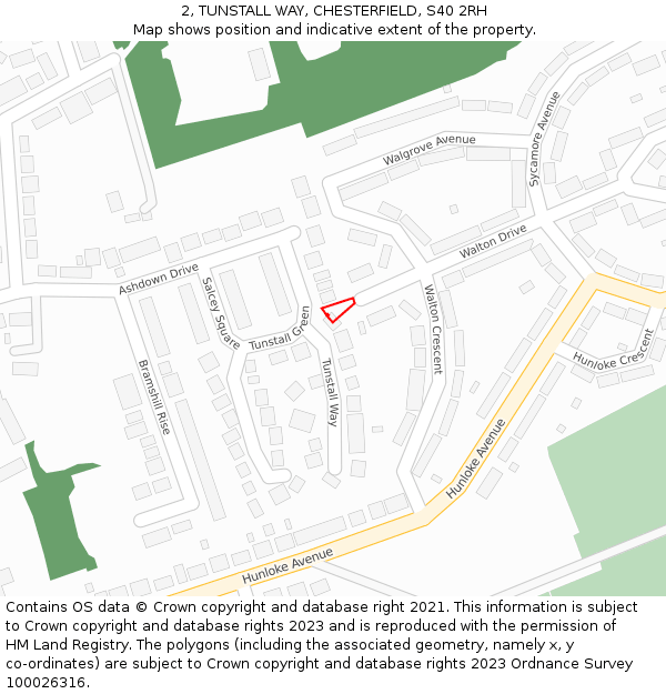 2, TUNSTALL WAY, CHESTERFIELD, S40 2RH: Location map and indicative extent of plot