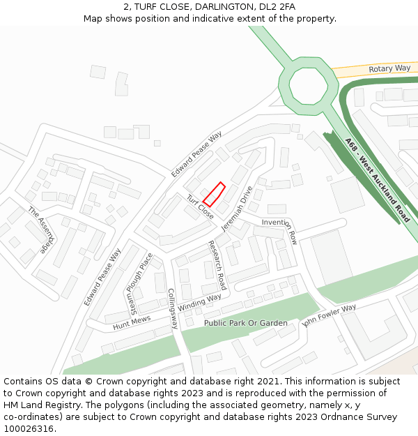 2, TURF CLOSE, DARLINGTON, DL2 2FA: Location map and indicative extent of plot