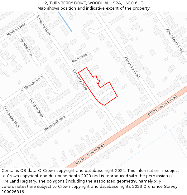 2, TURNBERRY DRIVE, WOODHALL SPA, LN10 6UE: Location map and indicative extent of plot