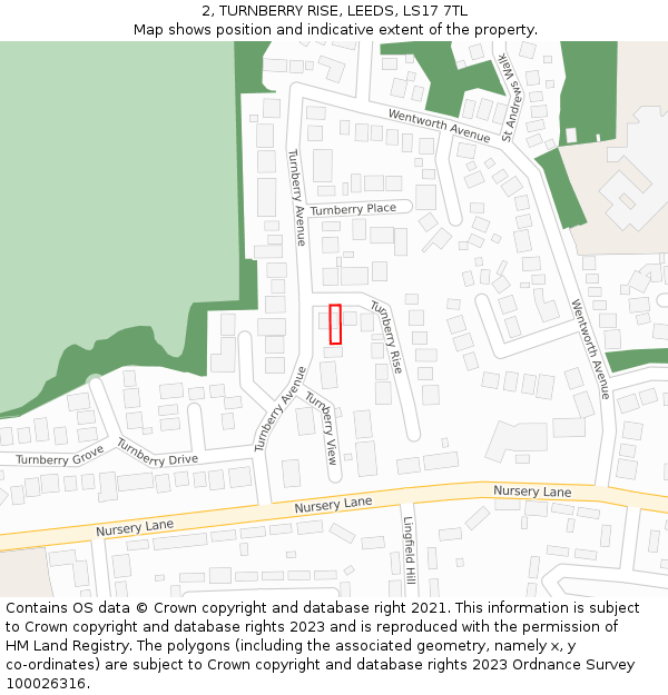 2, TURNBERRY RISE, LEEDS, LS17 7TL: Location map and indicative extent of plot