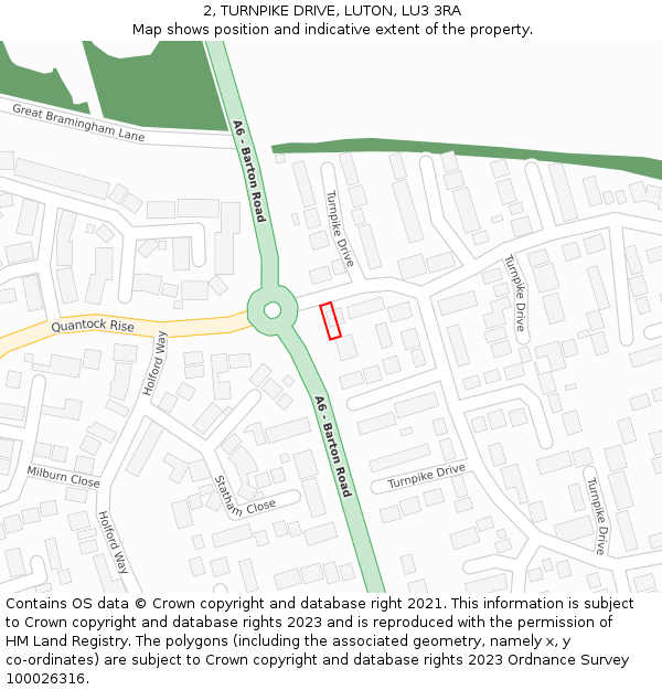 2, TURNPIKE DRIVE, LUTON, LU3 3RA: Location map and indicative extent of plot