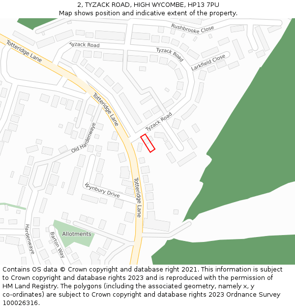 2, TYZACK ROAD, HIGH WYCOMBE, HP13 7PU: Location map and indicative extent of plot