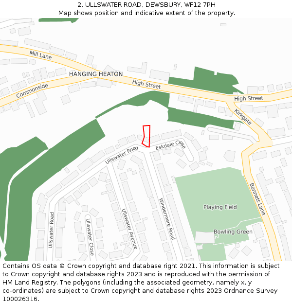 2, ULLSWATER ROAD, DEWSBURY, WF12 7PH: Location map and indicative extent of plot