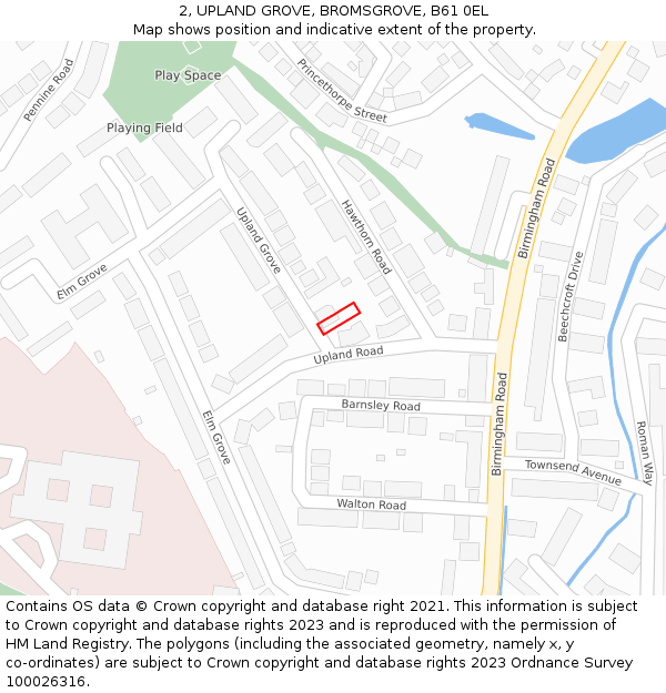 2, UPLAND GROVE, BROMSGROVE, B61 0EL: Location map and indicative extent of plot
