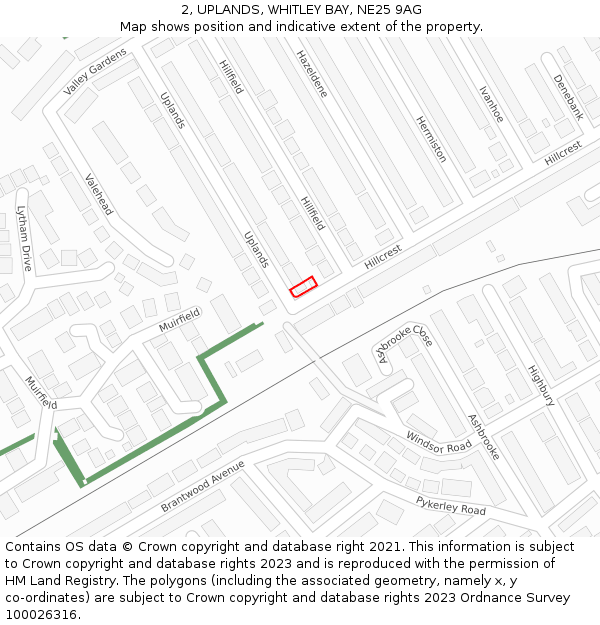 2, UPLANDS, WHITLEY BAY, NE25 9AG: Location map and indicative extent of plot