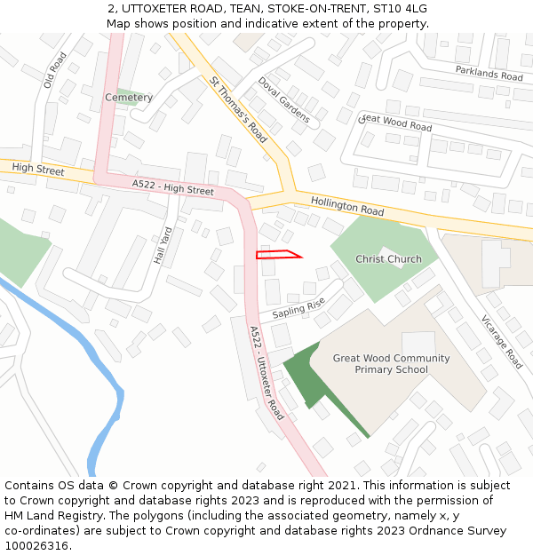 2, UTTOXETER ROAD, TEAN, STOKE-ON-TRENT, ST10 4LG: Location map and indicative extent of plot