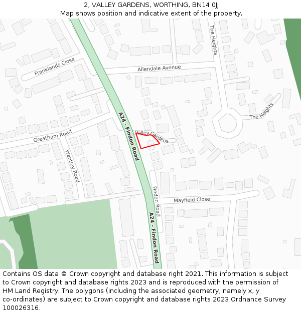 2, VALLEY GARDENS, WORTHING, BN14 0JJ: Location map and indicative extent of plot