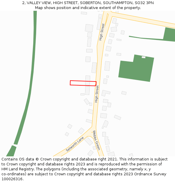 2, VALLEY VIEW, HIGH STREET, SOBERTON, SOUTHAMPTON, SO32 3PN: Location map and indicative extent of plot