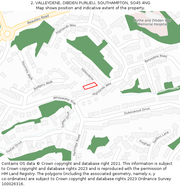 2, VALLEYDENE, DIBDEN PURLIEU, SOUTHAMPTON, SO45 4NG: Location map and indicative extent of plot