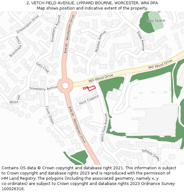 2, VETCH FIELD AVENUE, LYPPARD BOURNE, WORCESTER, WR4 0PA: Location map and indicative extent of plot