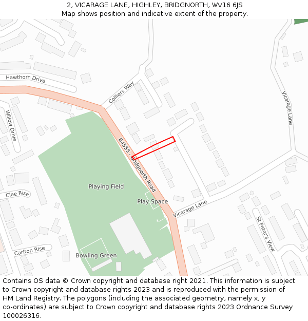 2, VICARAGE LANE, HIGHLEY, BRIDGNORTH, WV16 6JS: Location map and indicative extent of plot