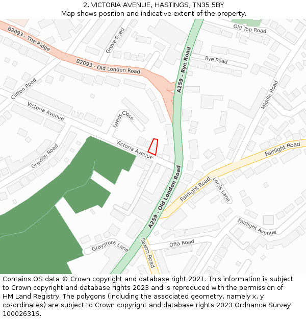 2, VICTORIA AVENUE, HASTINGS, TN35 5BY: Location map and indicative extent of plot