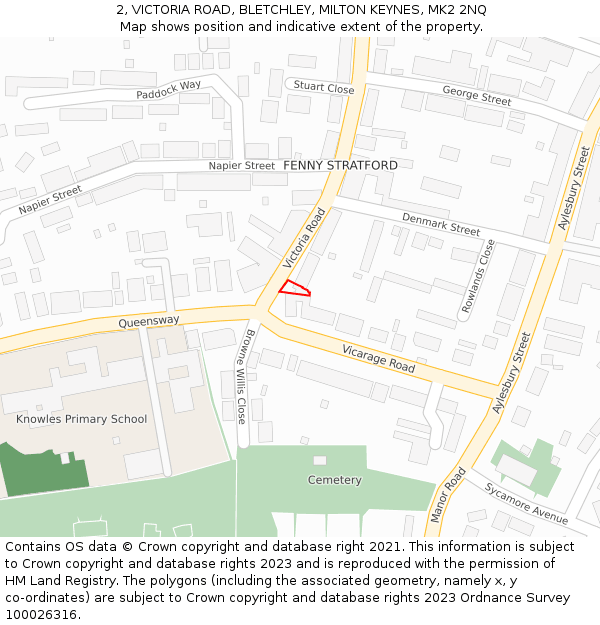 2, VICTORIA ROAD, BLETCHLEY, MILTON KEYNES, MK2 2NQ: Location map and indicative extent of plot