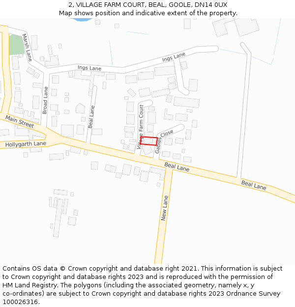 2, VILLAGE FARM COURT, BEAL, GOOLE, DN14 0UX: Location map and indicative extent of plot