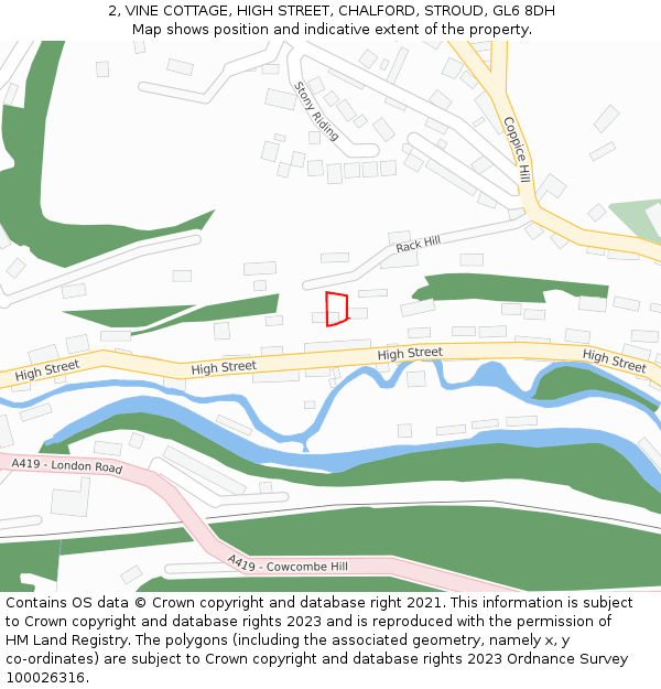 2, VINE COTTAGE, HIGH STREET, CHALFORD, STROUD, GL6 8DH: Location map and indicative extent of plot