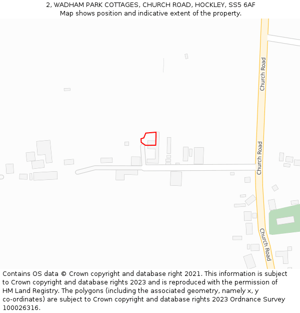 2, WADHAM PARK COTTAGES, CHURCH ROAD, HOCKLEY, SS5 6AF: Location map and indicative extent of plot