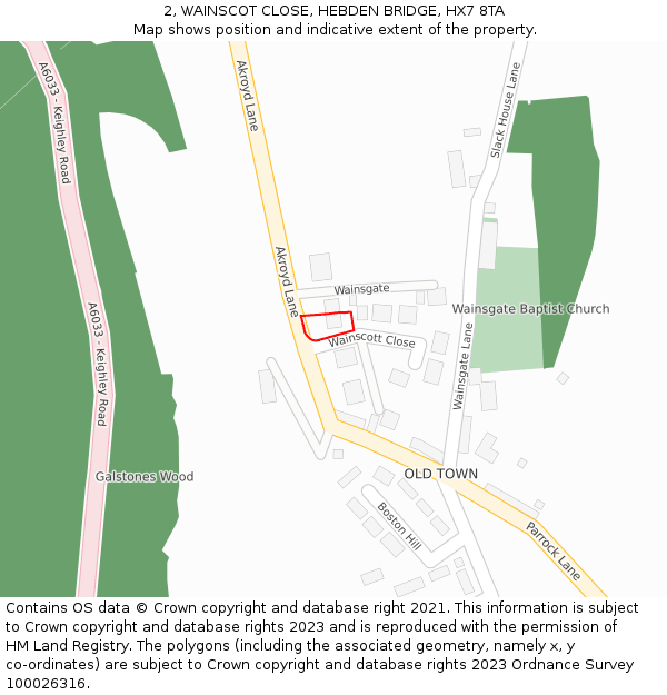2, WAINSCOT CLOSE, HEBDEN BRIDGE, HX7 8TA: Location map and indicative extent of plot