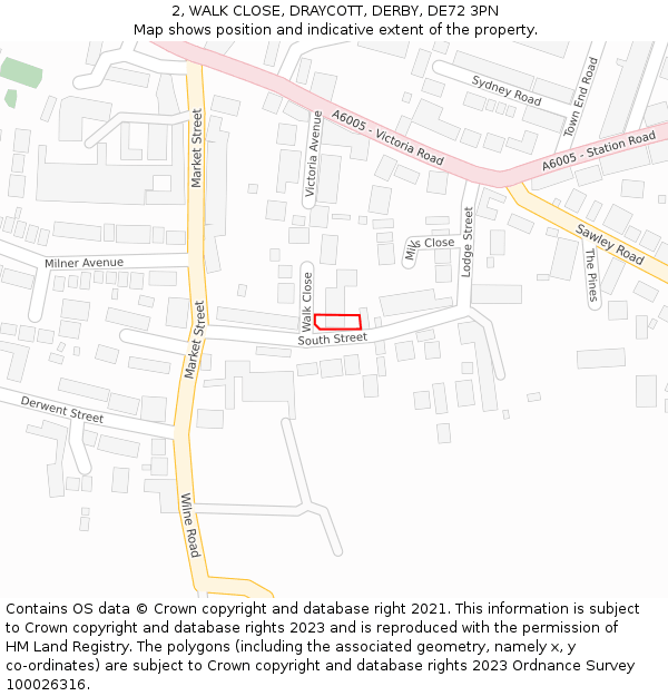 2, WALK CLOSE, DRAYCOTT, DERBY, DE72 3PN: Location map and indicative extent of plot