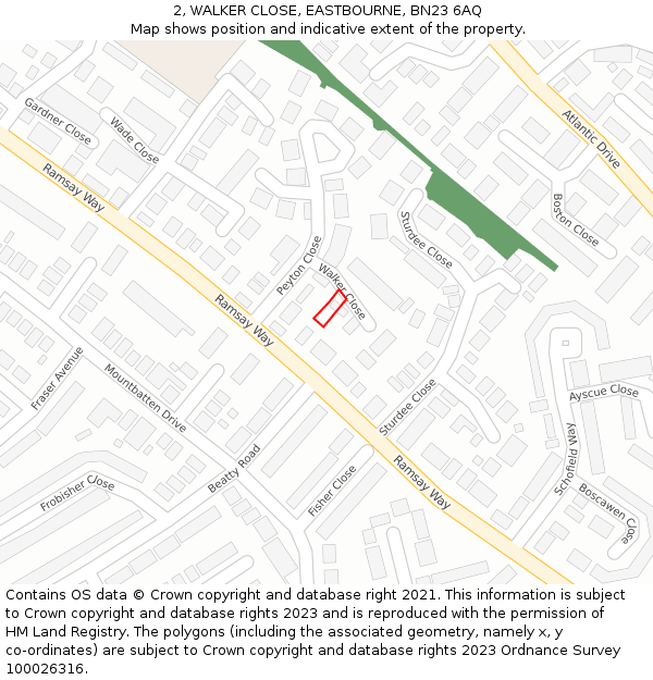 2, WALKER CLOSE, EASTBOURNE, BN23 6AQ: Location map and indicative extent of plot