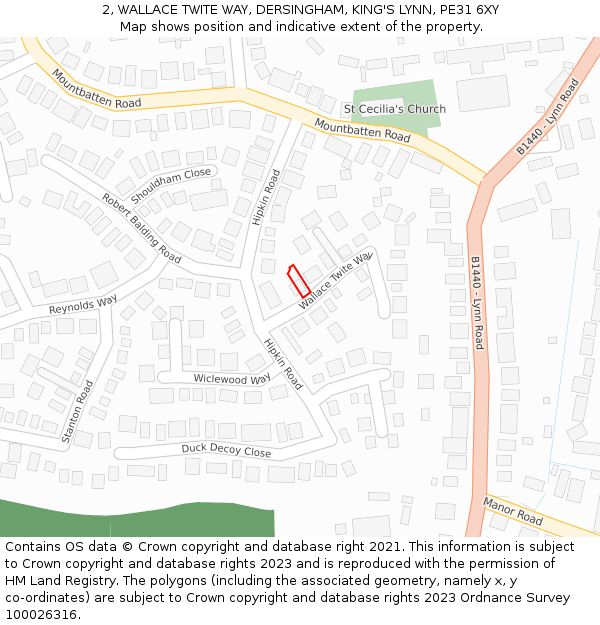 2, WALLACE TWITE WAY, DERSINGHAM, KING'S LYNN, PE31 6XY: Location map and indicative extent of plot