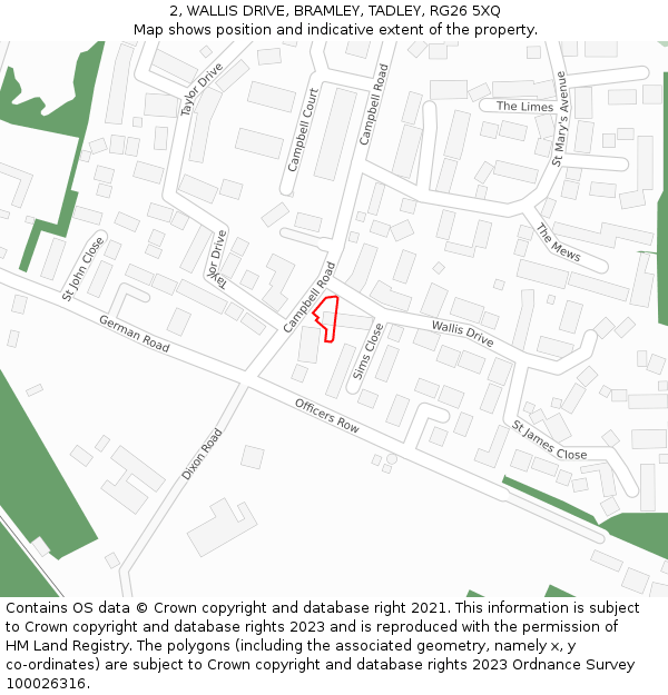 2, WALLIS DRIVE, BRAMLEY, TADLEY, RG26 5XQ: Location map and indicative extent of plot