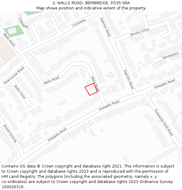 2, WALLS ROAD, BEMBRIDGE, PO35 5RA: Location map and indicative extent of plot
