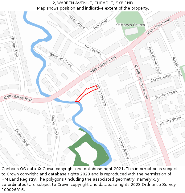 2, WARREN AVENUE, CHEADLE, SK8 1ND: Location map and indicative extent of plot
