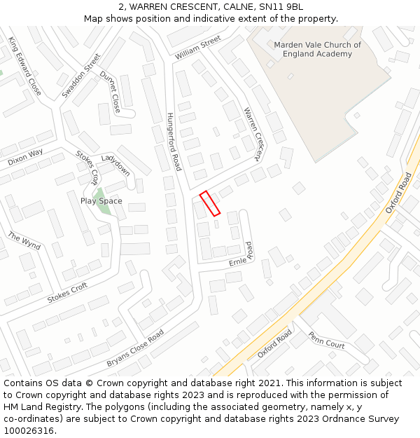 2, WARREN CRESCENT, CALNE, SN11 9BL: Location map and indicative extent of plot