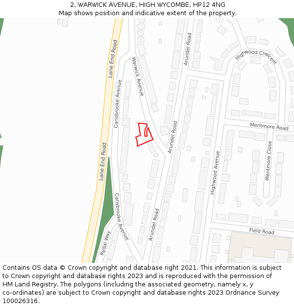 2, WARWICK AVENUE, HIGH WYCOMBE, HP12 4NG: Location map and indicative extent of plot