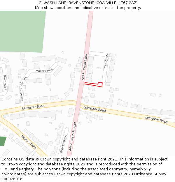 2, WASH LANE, RAVENSTONE, COALVILLE, LE67 2AZ: Location map and indicative extent of plot