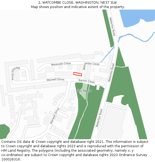 2, WATCOMBE CLOSE, WASHINGTON, NE37 3LW: Location map and indicative extent of plot