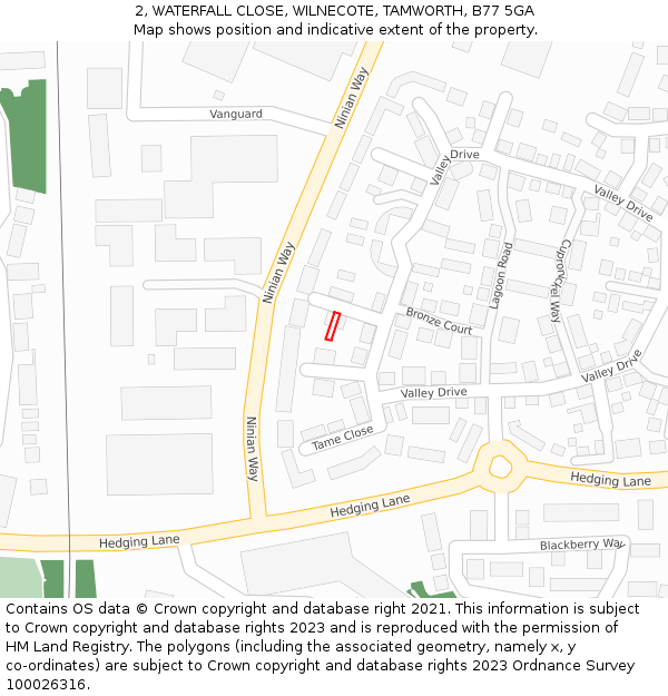 2, WATERFALL CLOSE, WILNECOTE, TAMWORTH, B77 5GA: Location map and indicative extent of plot