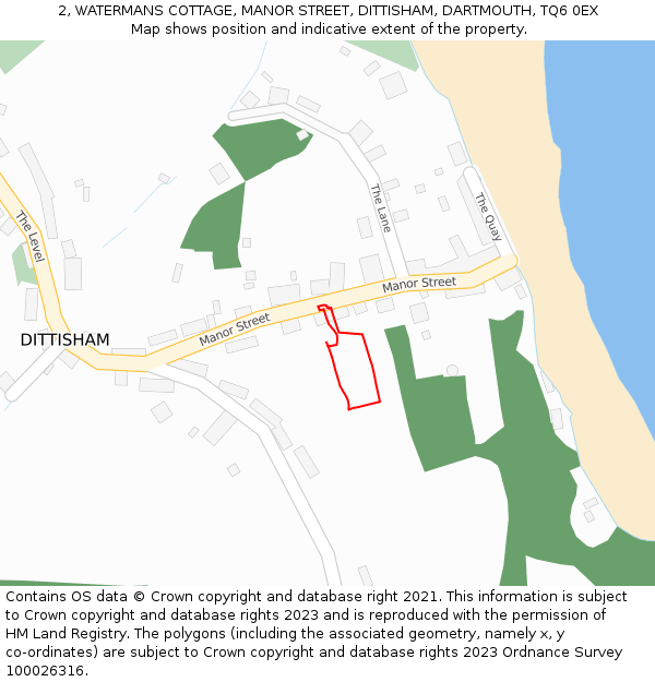 2, WATERMANS COTTAGE, MANOR STREET, DITTISHAM, DARTMOUTH, TQ6 0EX: Location map and indicative extent of plot