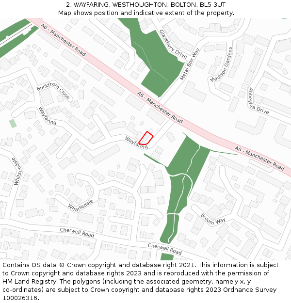 2, WAYFARING, WESTHOUGHTON, BOLTON, BL5 3UT: Location map and indicative extent of plot