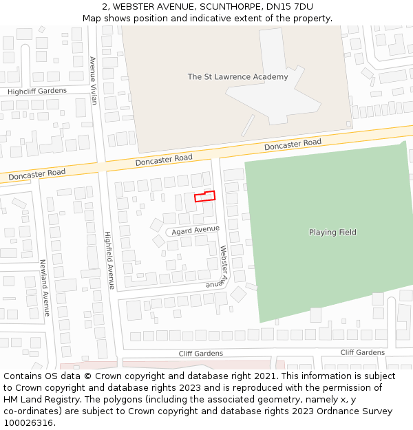 2, WEBSTER AVENUE, SCUNTHORPE, DN15 7DU: Location map and indicative extent of plot