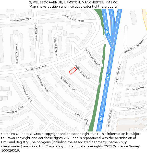 2, WELBECK AVENUE, URMSTON, MANCHESTER, M41 0GJ: Location map and indicative extent of plot
