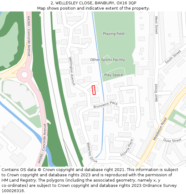 2, WELLESLEY CLOSE, BANBURY, OX16 3QP: Location map and indicative extent of plot