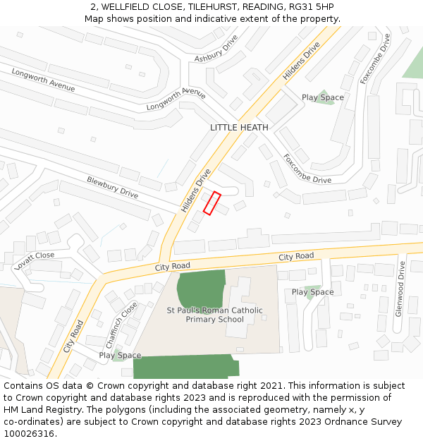 2, WELLFIELD CLOSE, TILEHURST, READING, RG31 5HP: Location map and indicative extent of plot