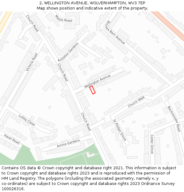 2, WELLINGTON AVENUE, WOLVERHAMPTON, WV3 7EP: Location map and indicative extent of plot