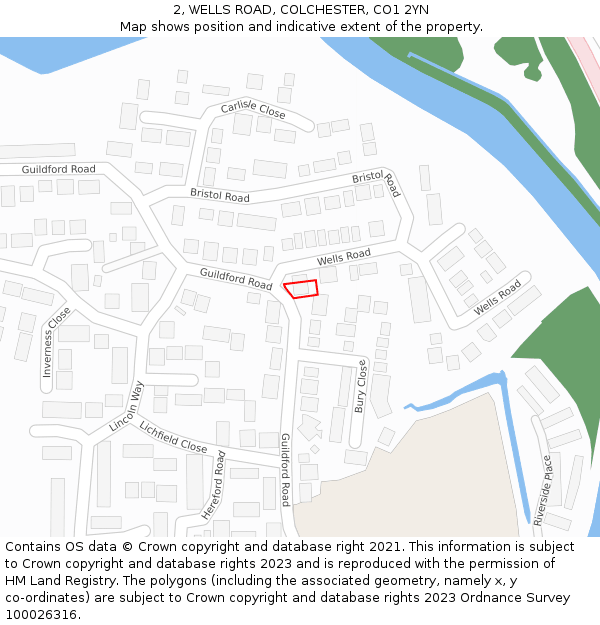 2, WELLS ROAD, COLCHESTER, CO1 2YN: Location map and indicative extent of plot