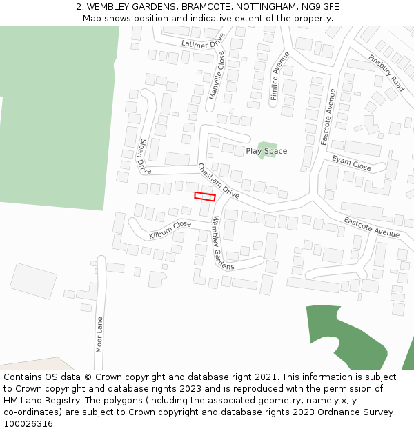 2, WEMBLEY GARDENS, BRAMCOTE, NOTTINGHAM, NG9 3FE: Location map and indicative extent of plot