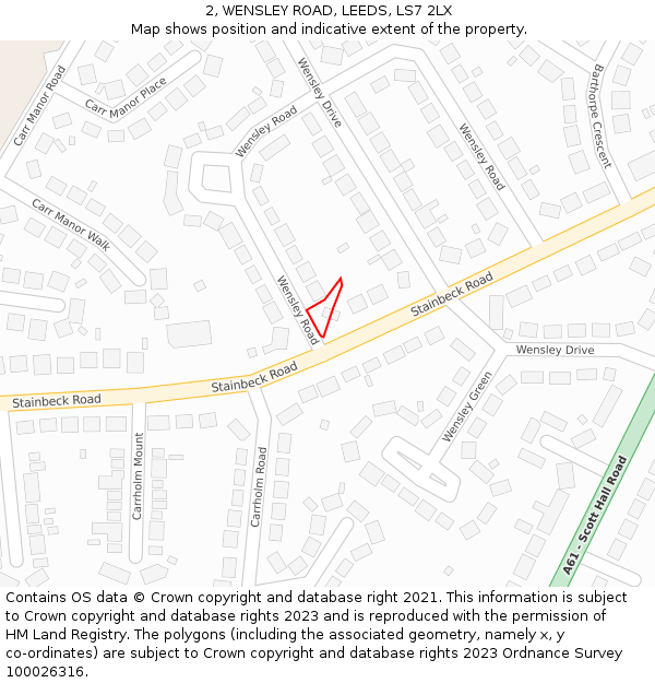 2, WENSLEY ROAD, LEEDS, LS7 2LX: Location map and indicative extent of plot