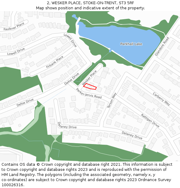2, WESKER PLACE, STOKE-ON-TRENT, ST3 5RF: Location map and indicative extent of plot